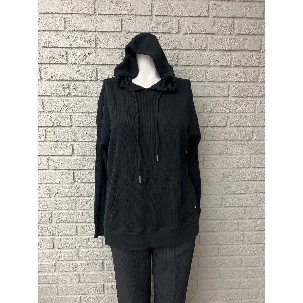 Calvin Klein Women Black Waffle Knit Long Sleeve Hoodie Size S